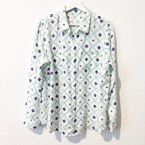 Charter Club Linen Blend Floral Rhinestone Button Up Shirt Lightweight Large